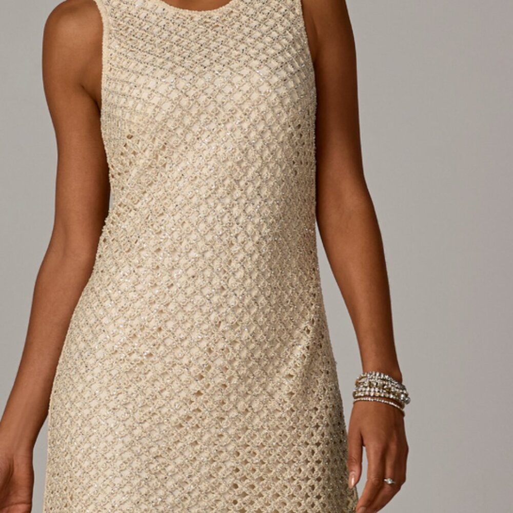 Sequin Embellished Crochet Sheath Dress Neutral Size 12